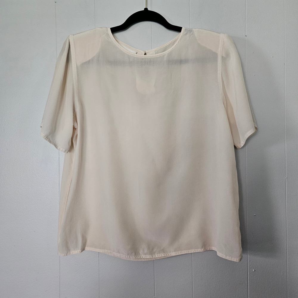 Vintage Silk Blouse Women L Short Sleeve Keyhole Back
